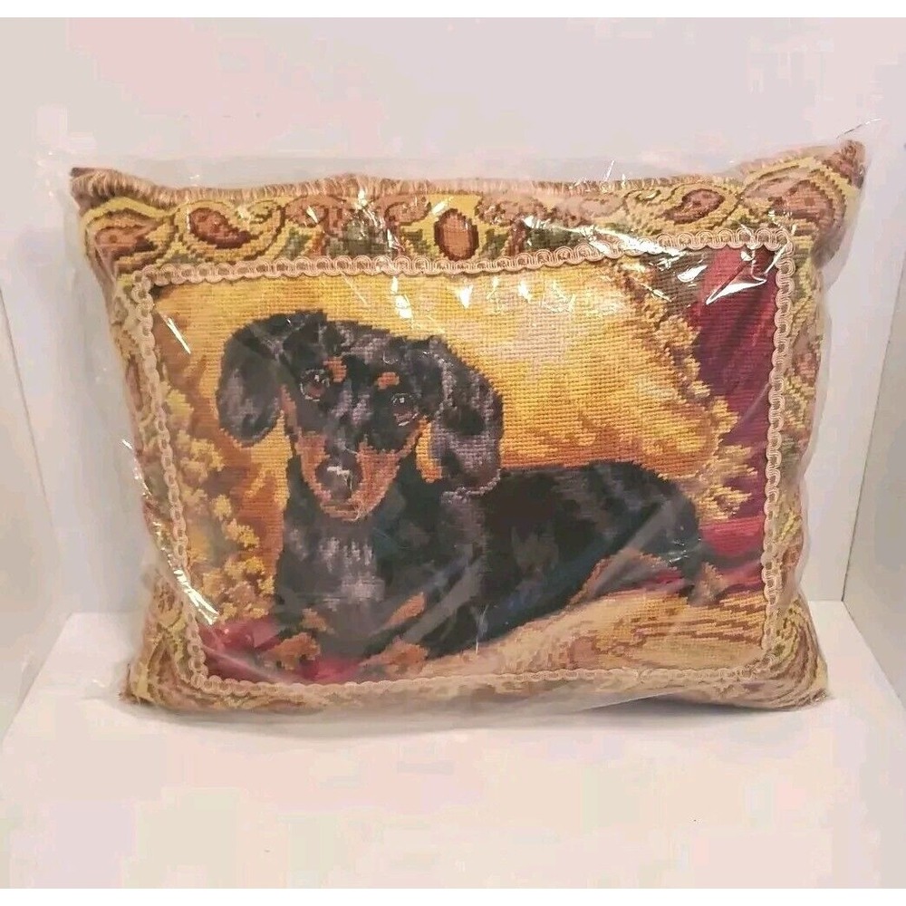 Vintage Needlepoint Dachshund Pillow - Danbury Mint